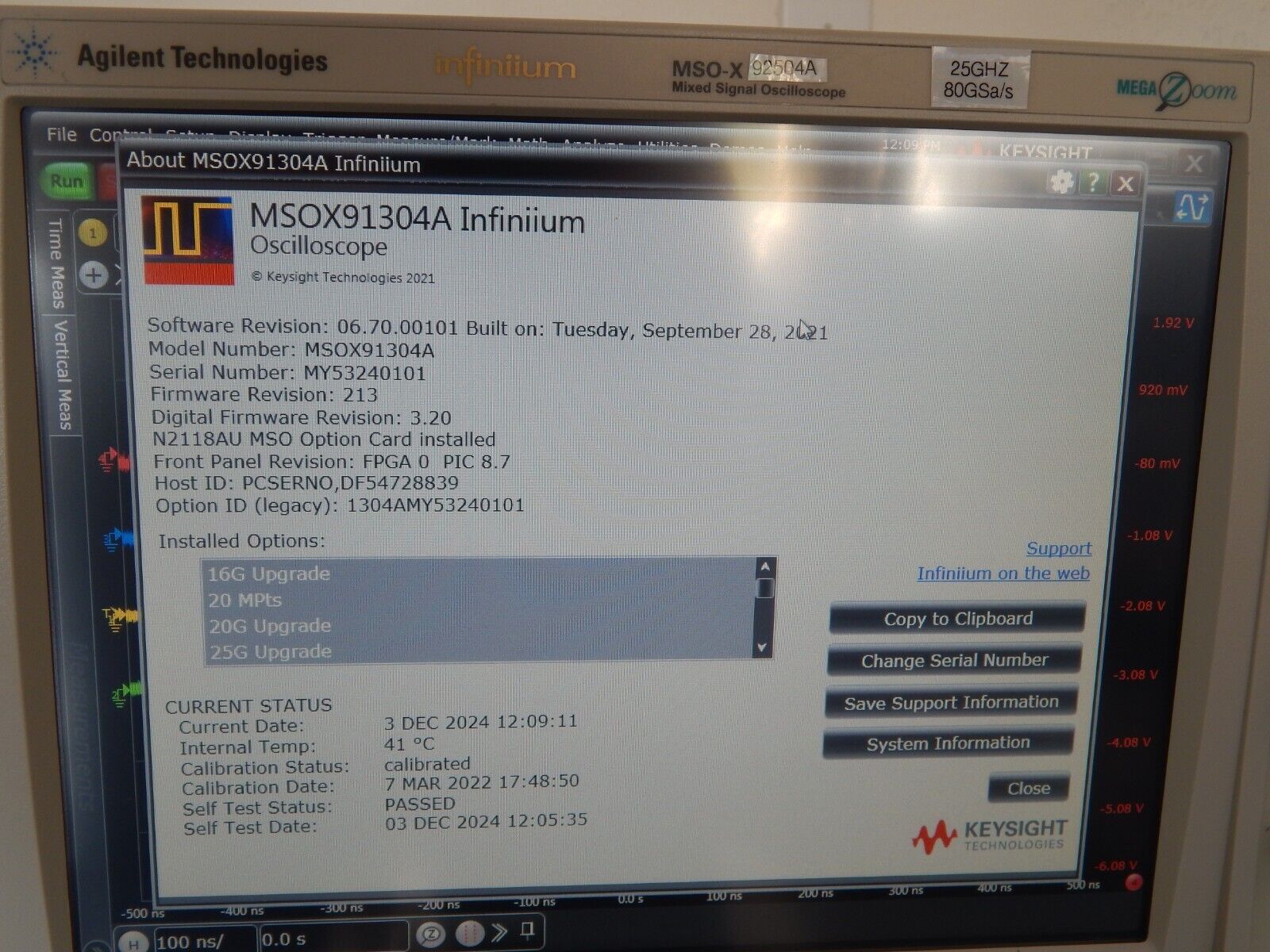 Keysight Infiniium MSOX92504A 25GHz Mixed Signal Oscilloscope Z540 cal 12/2024 Keysight Infiniium MSOX92504A 25GHz Mixed Signal Oscilloscope Z540 cal 12/2024